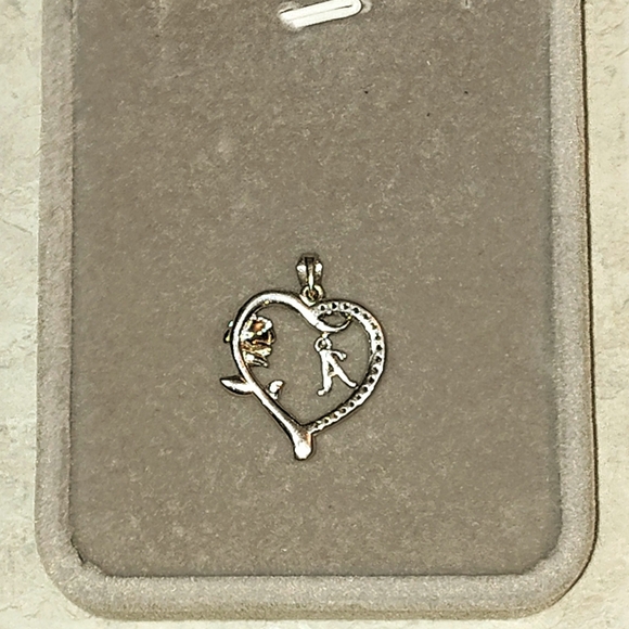VINTAGE STERLING SILVER INITIAL "A" LOVE HEART PENDANT WITH 14K GOLD ROSE .925 - Picture 5 of 9
